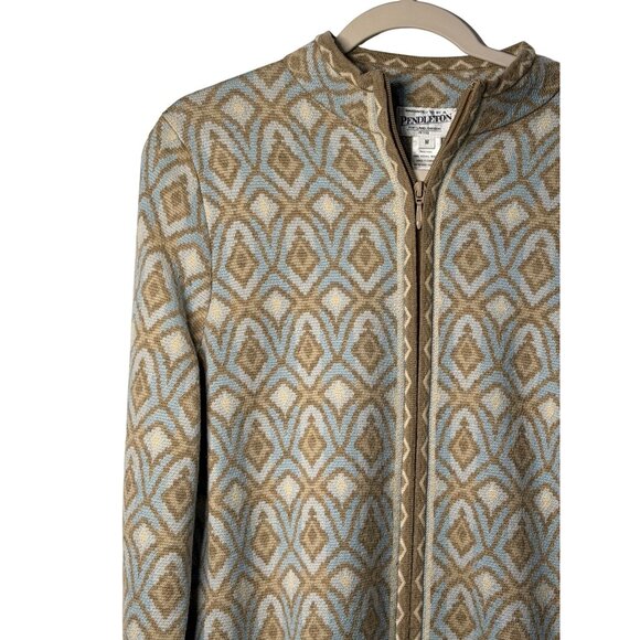 VTG Pendleton Women Warm Full Zip Sweater 100% Merino Wool Brown Blue SZ PM - Picture 2 of 6